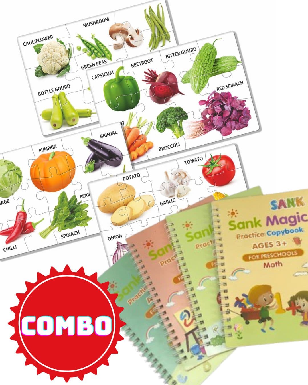 Magic Copy Book & Vegetable Puzzle Combo